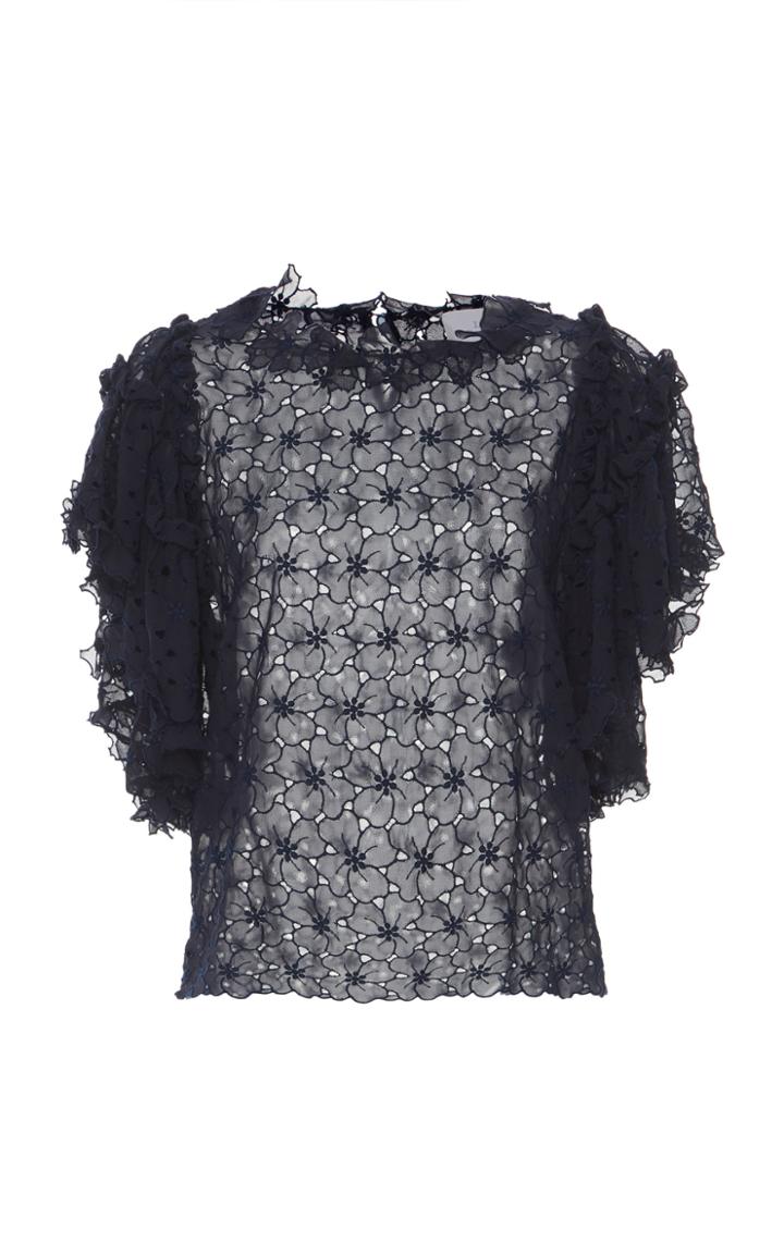 Luisa Beccaria Georgette Eyelet Floral Blouse