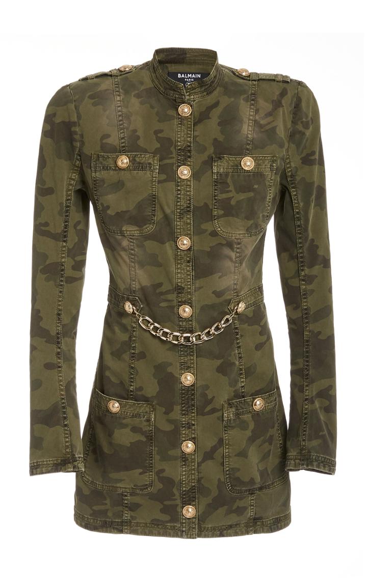 Balmain Camo Chainlink Stretch-cotton Military Mini Dress