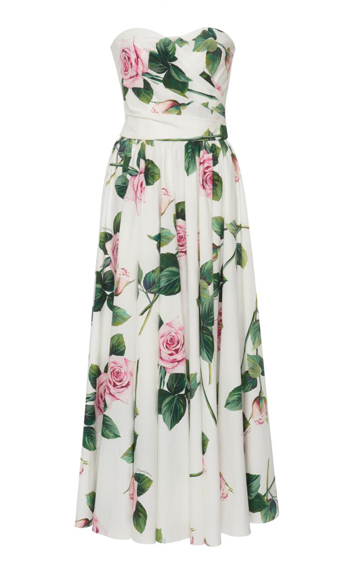 Dolce & Gabbana Strapless Floral-print Cotton-poplin Midi Dress