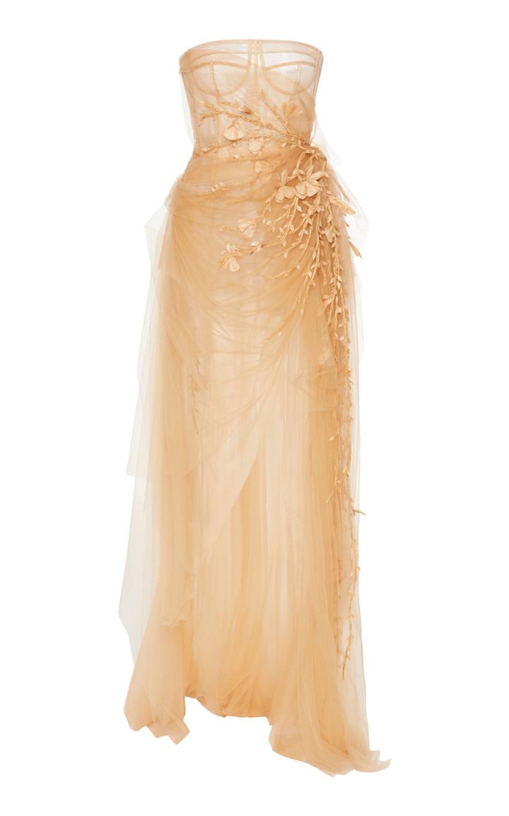 Moda Operandi Oscar De La Renta Draped Embroidered Tulle Gown Size: 0