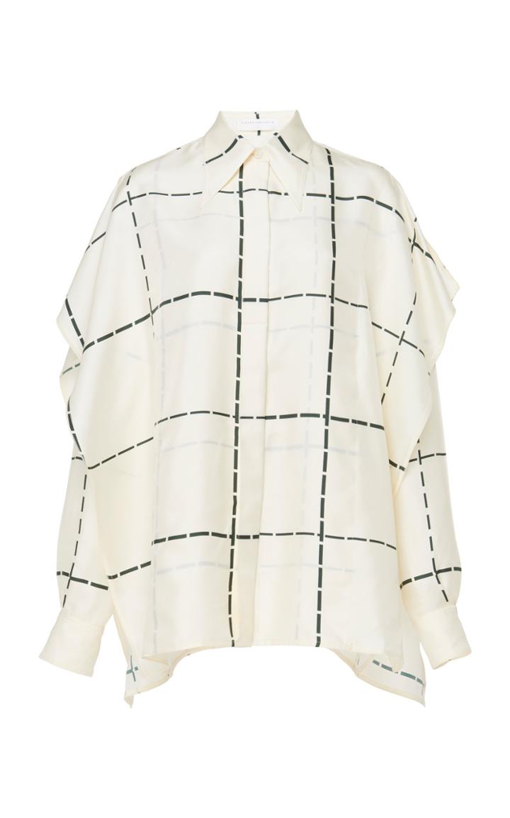 Victoria Beckham Windowpane Silk Crepe Scarf-effect Blouse