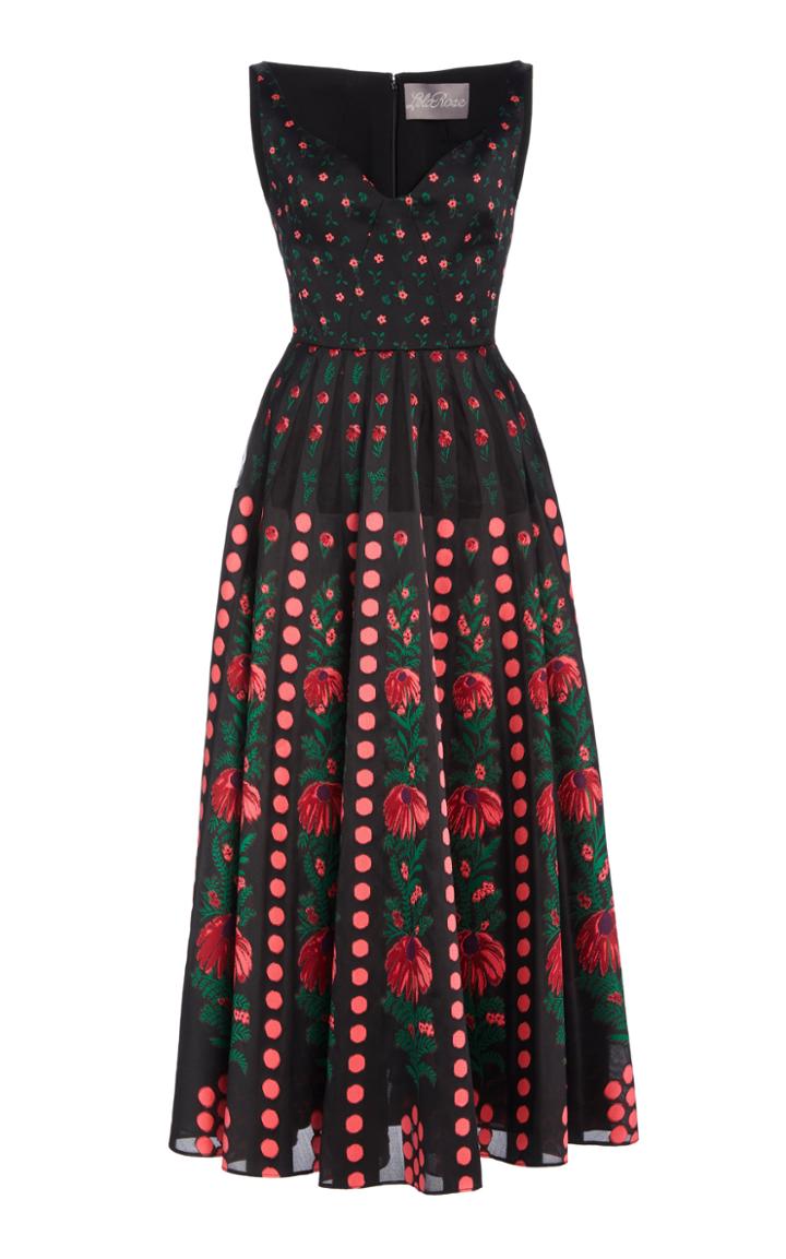 Moda Operandi Lela Rose Printed Open-neck Midi Dress