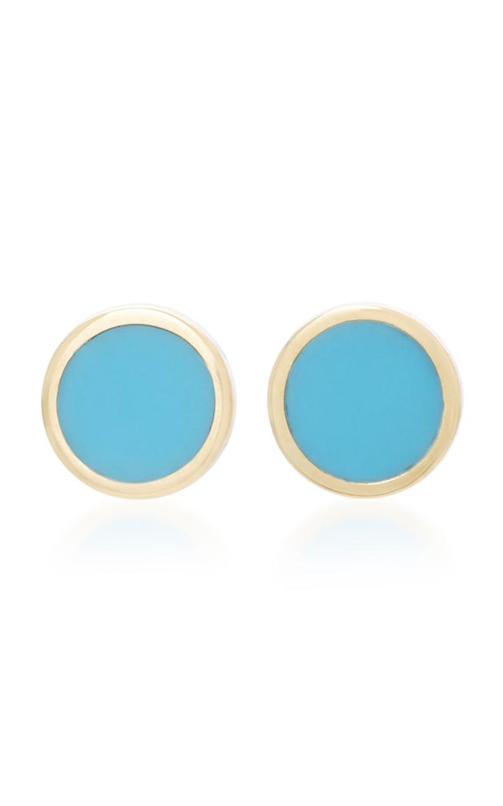 Established 18k Gold Turquoise Enamel Dot Earrings
