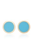 Established 18k Gold Turquoise Enamel Dot Earrings