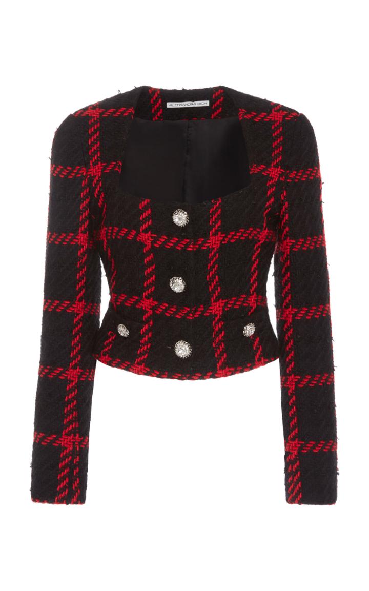 Moda Operandi Alessandra Rich Checked Tweed Cropped Jacket Size: 38