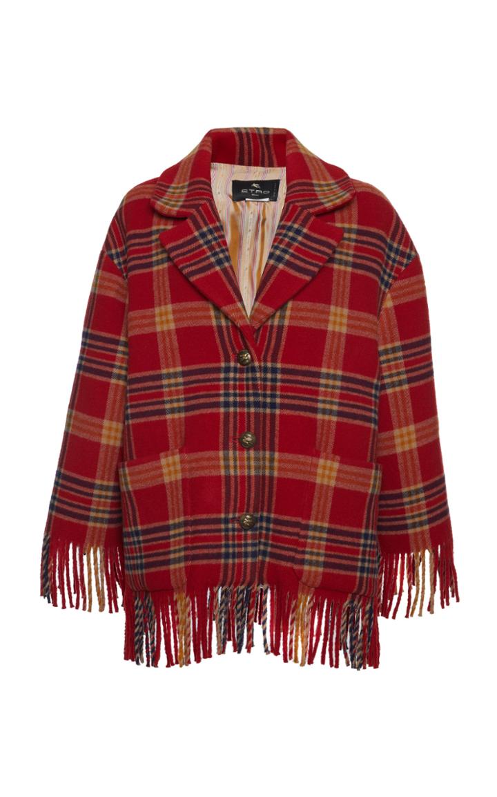 Moda Operandi Etro Plaid Wool Fringe Hem Coat