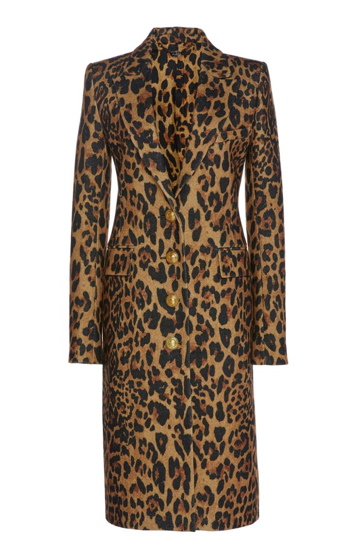 Paco Rabanne Wool Tailored Leopard Coat