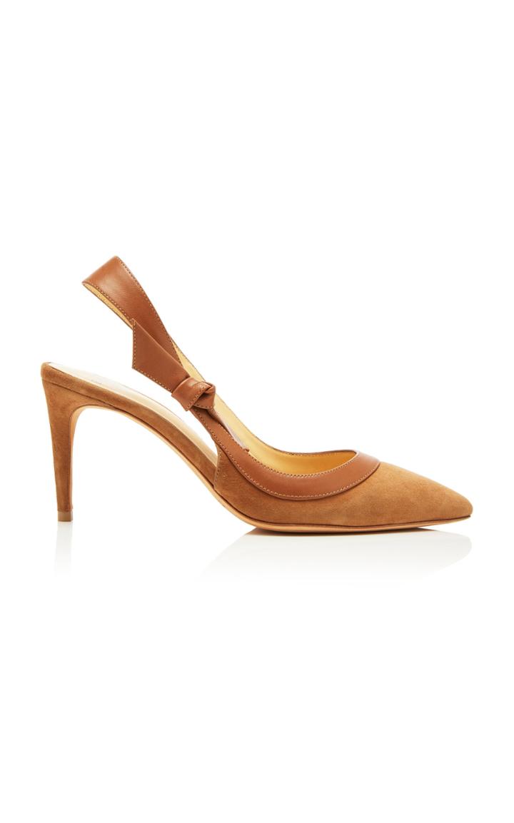 Alexandre Birman Wavee Clarita Leather-trimmed Suede Slingback Pumps
