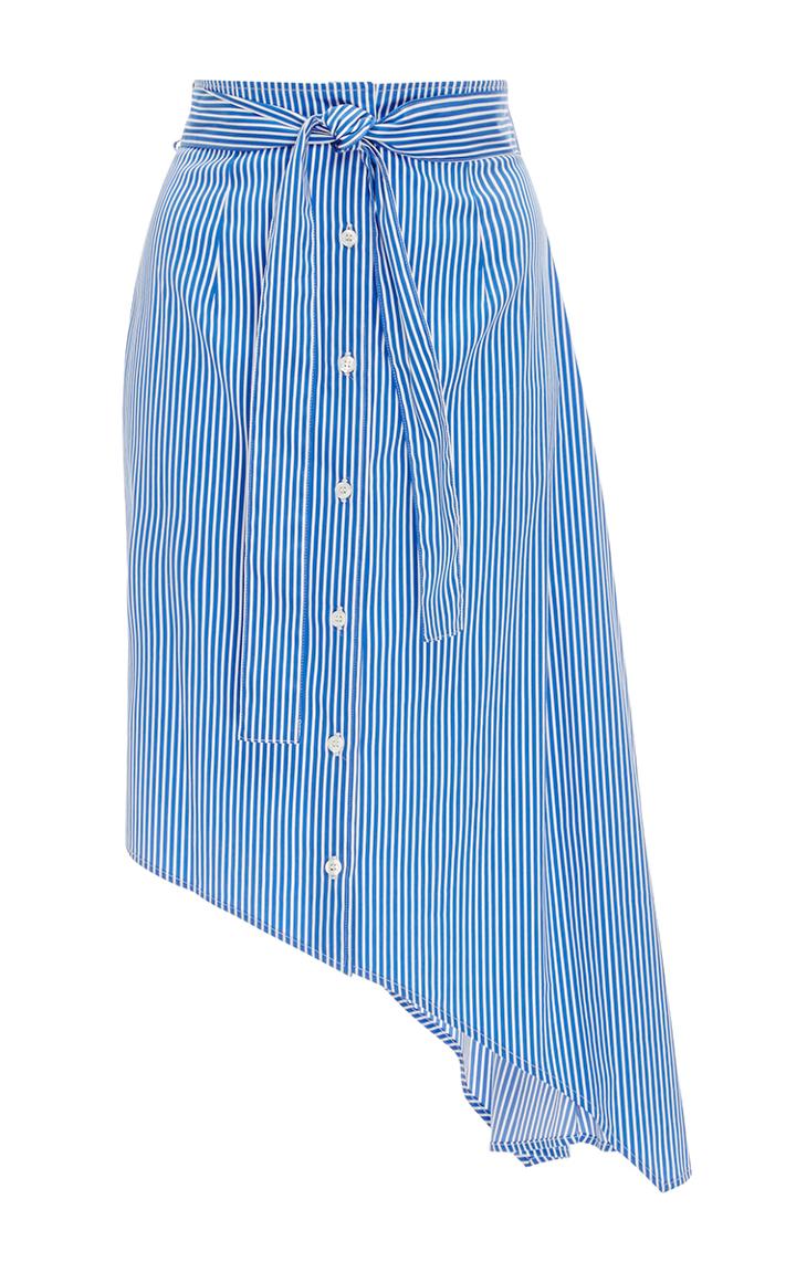 Tome Satin Stripe Asymmetric Button-up Skirt