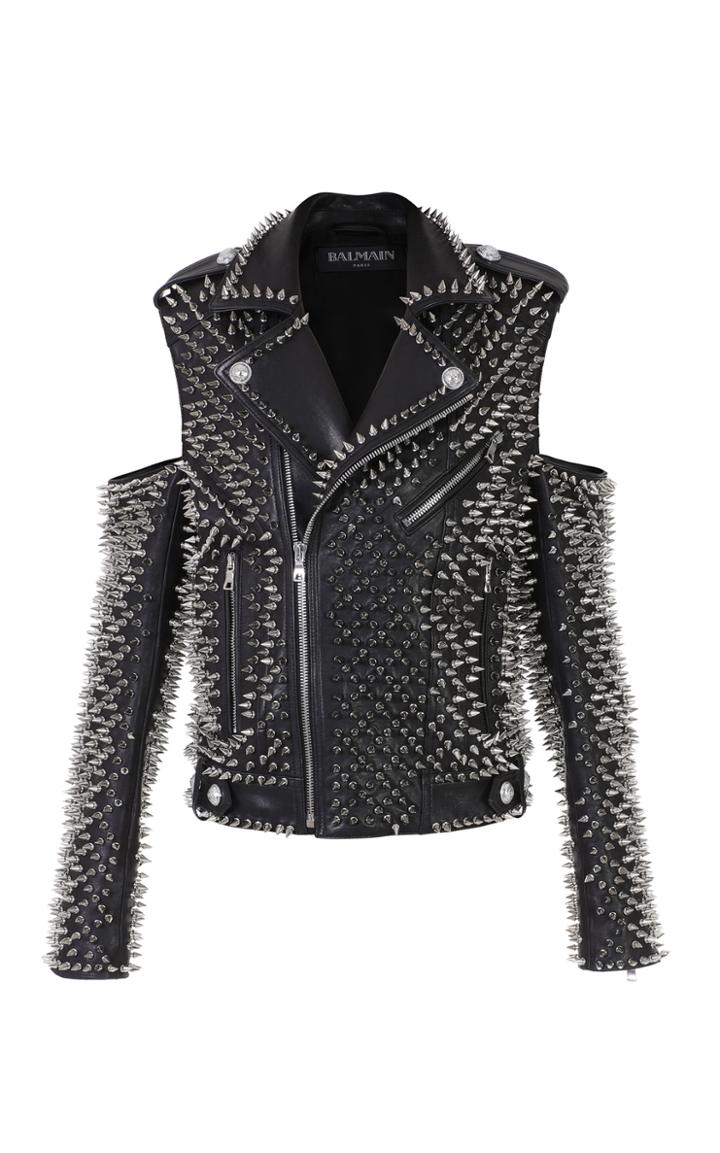 Balmain Perfecto Cutout Spiked Leather Jacket
