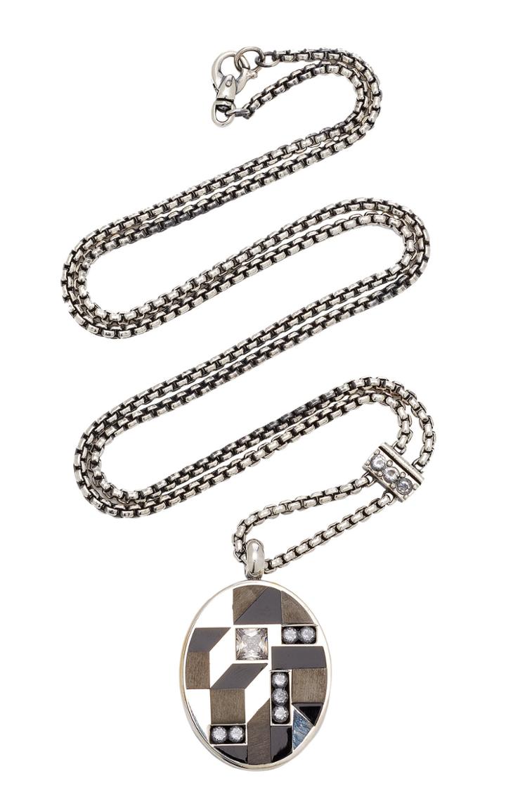 Bottega Veneta Oxidized Silver-tone Enamel And Crystal Necklace