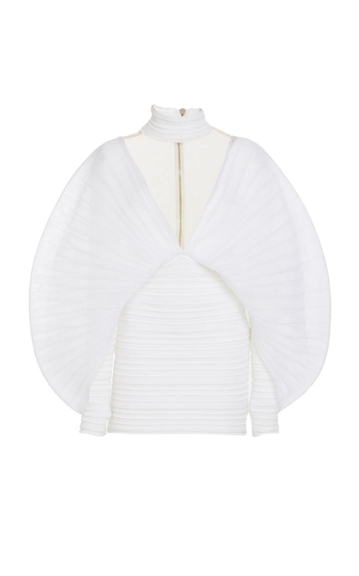 Balmain Mockneck Pleated Twist Chiffon Dress