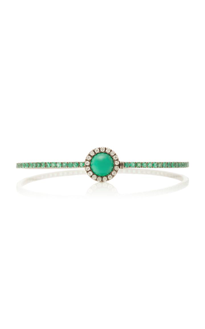 Nam Cho 18k White Gold Emerald Green Onyx And Diamond Bracelet