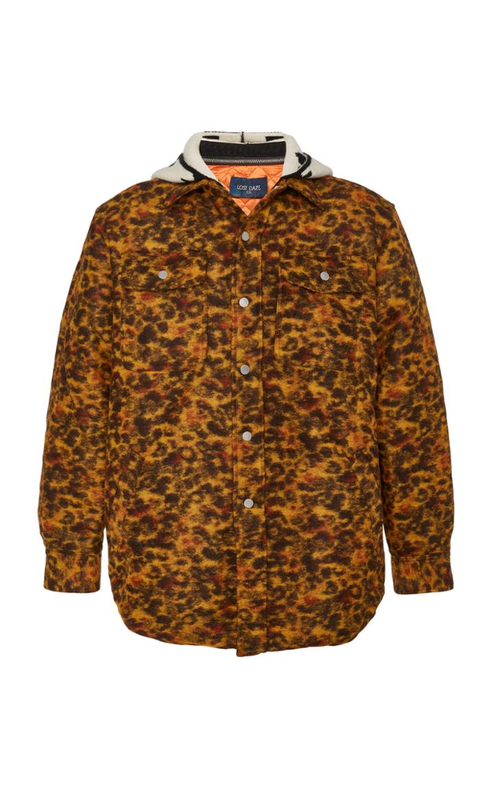 Lost Daze Leopard-print Hooded Denim Jacket Size: S