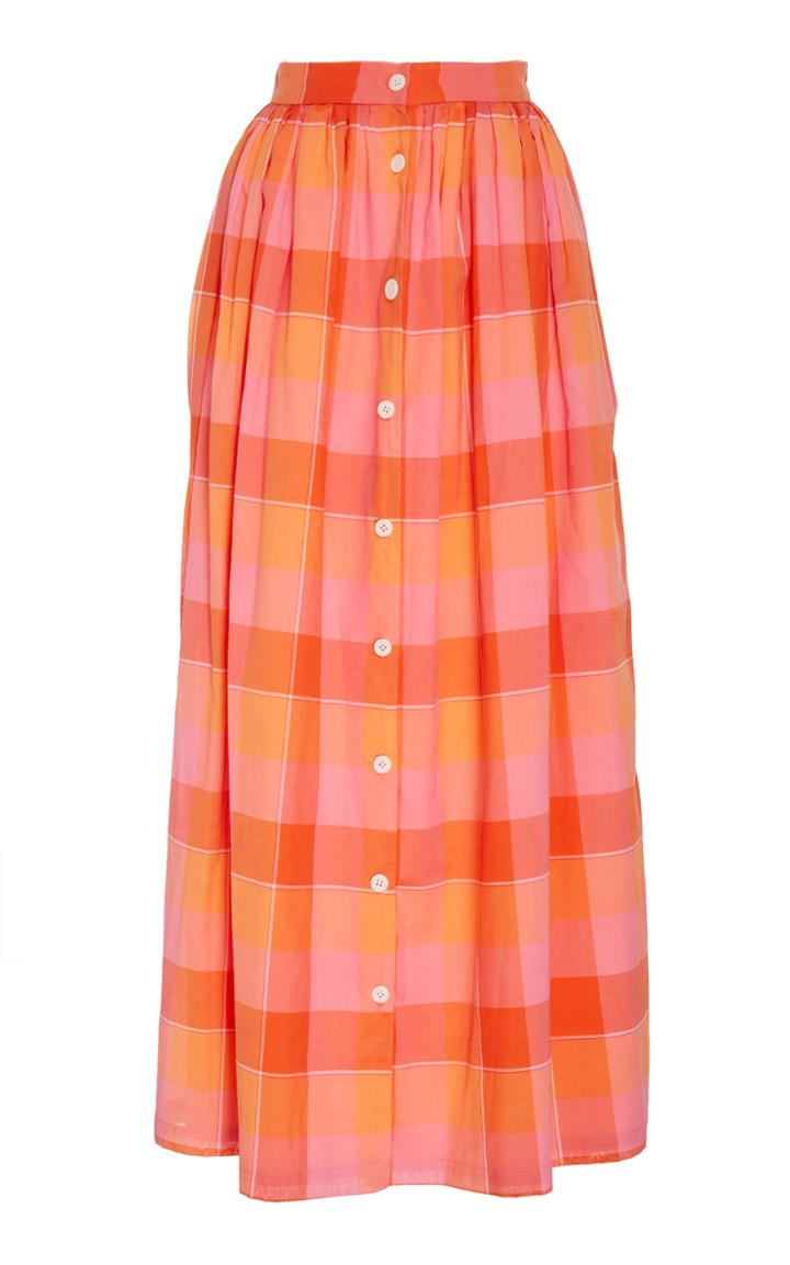 Mds Stripes Button Front Plaid Skirt