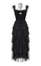 Rasario Tiered Ruffle Dress With Crepe Top