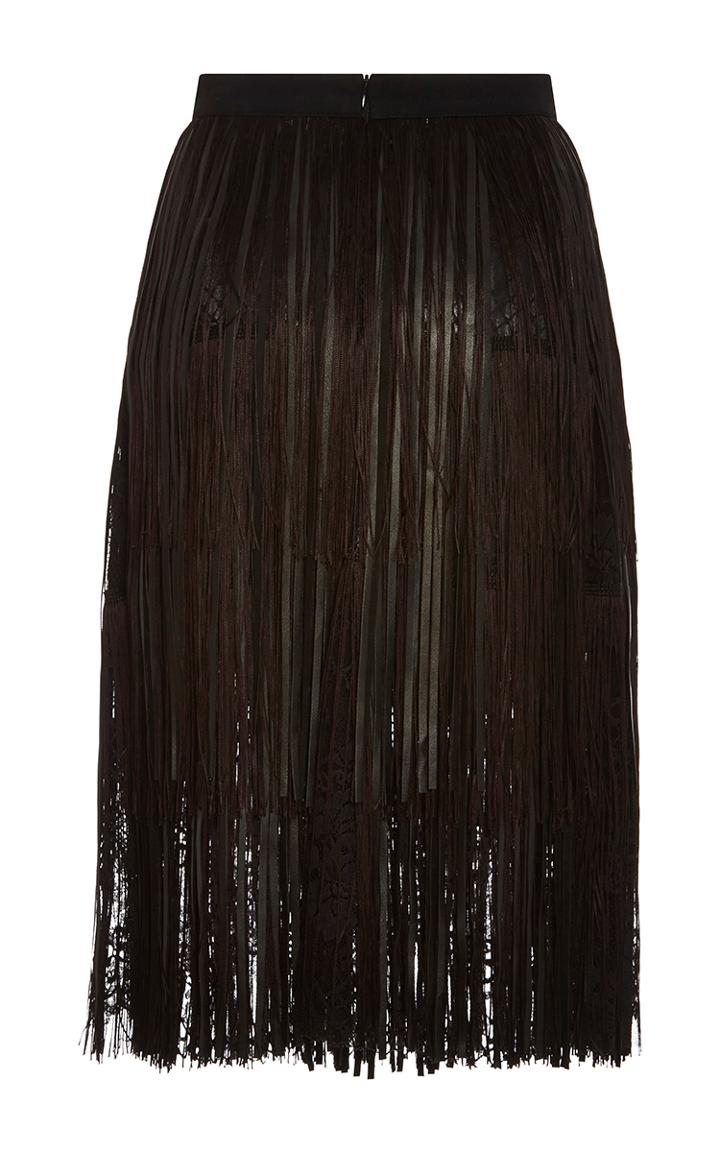 Elie Saab Leather Fringe And Lace Skirt