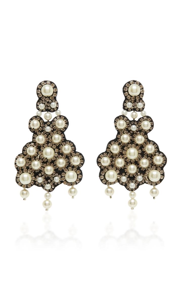 Moda Operandi Erdem Clustered Glass Crystal Embellished Clip On Earrings