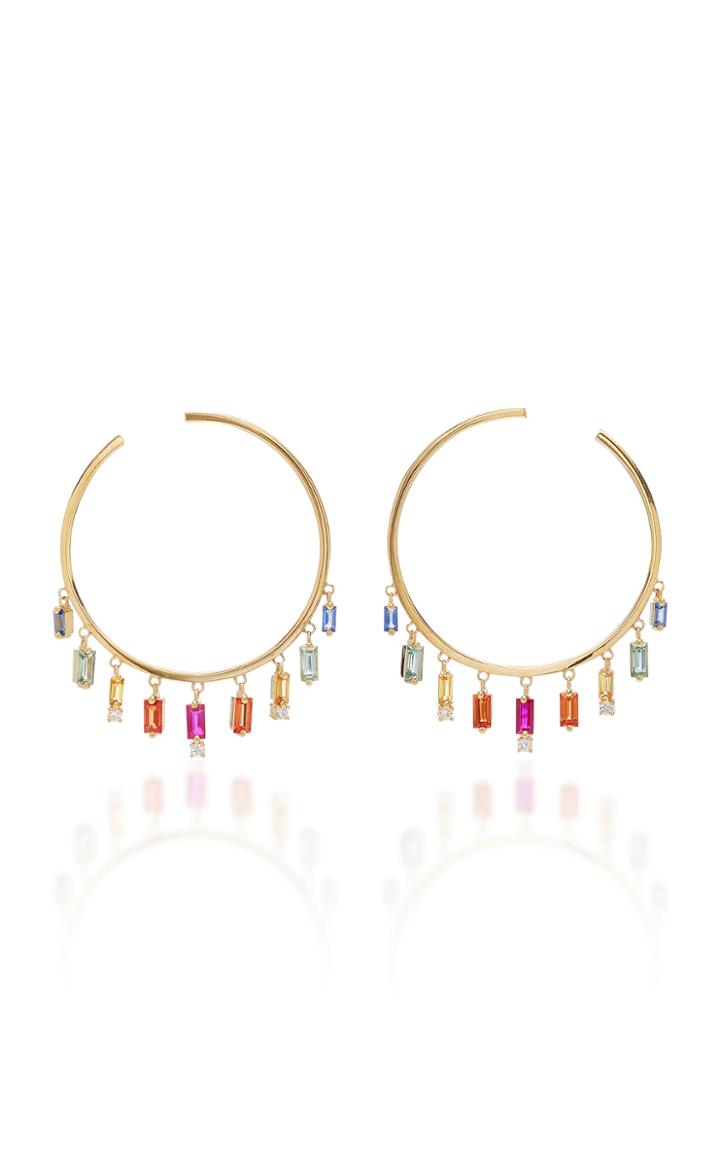 Suzanne Kalan 18k Gold Sapphire And Diamond Hoop Earrings