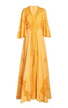 Moda Operandi Costarellos Bessa Belted Lace-detailed Linen-cotton Gown