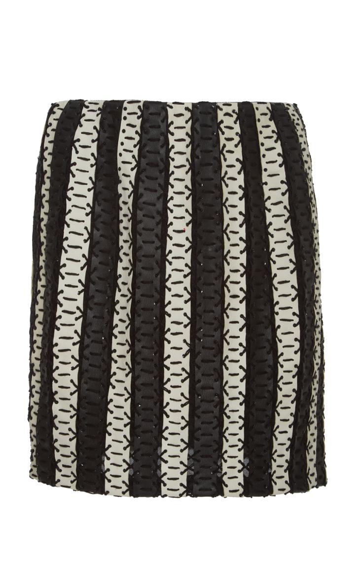 Sally Lapointe Leather Embroidered Mini Skirt