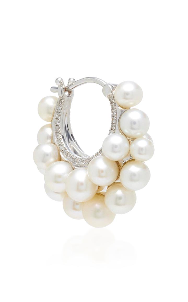 Yvonne Leon Single Multi Pearls Hoop Earring