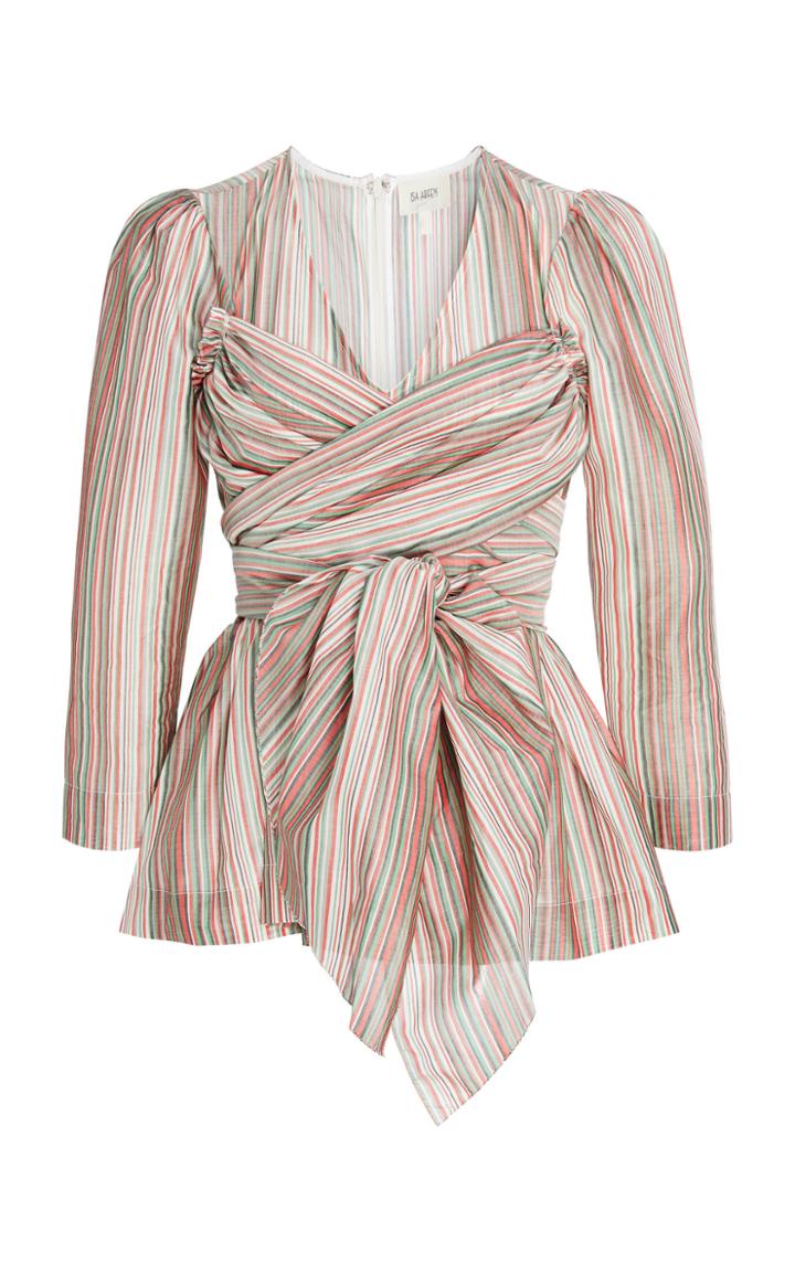 Isa Arfen Wrap-effect Striped Cotton Top