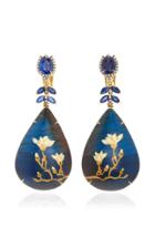 Silvia Furmanovich Marquetry White Magnolia On Blue Teardop Earrings