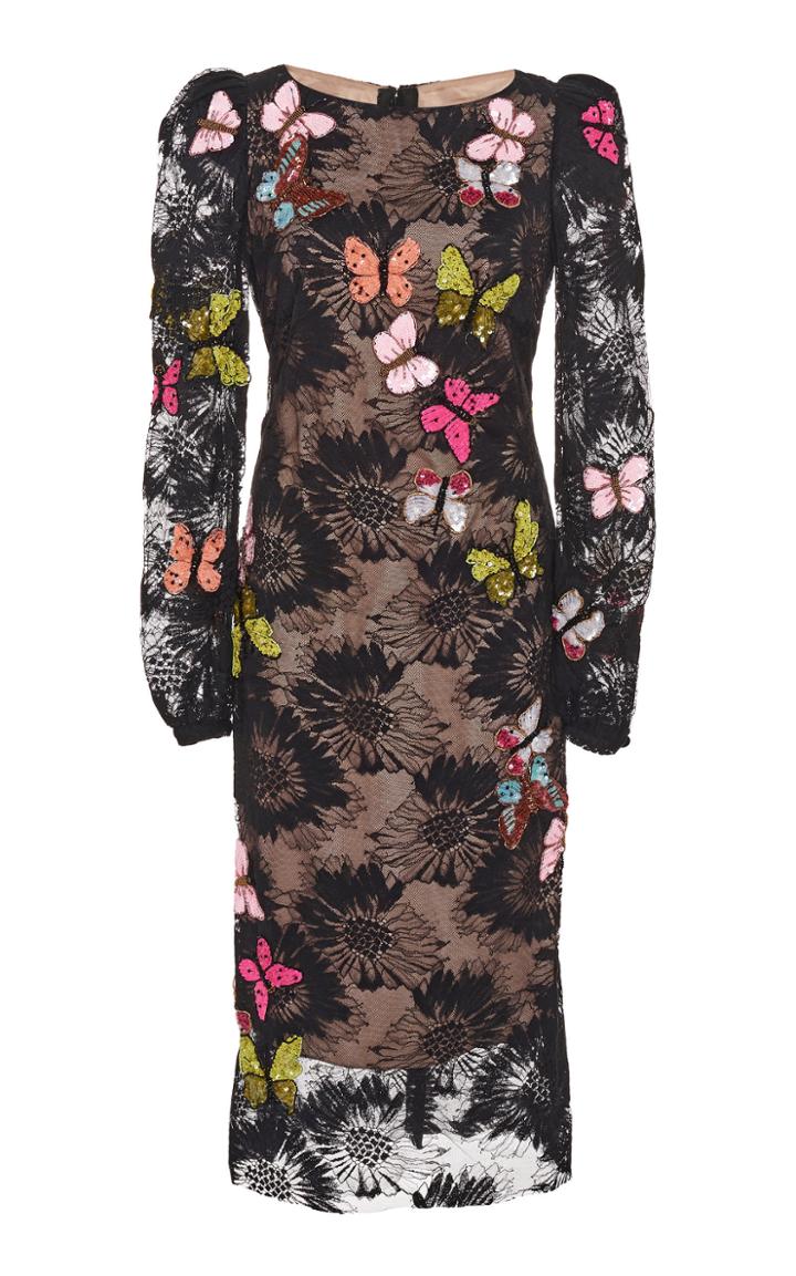 Monique Lhuillier Long Sleeve Midi Cocktail Dress