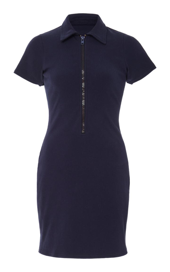 Solid & Striped Zip Rib-knit Mini Dress