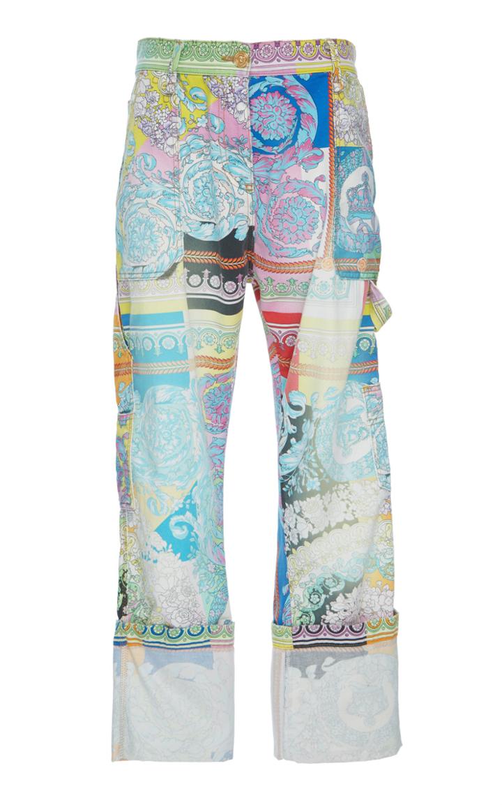 Versace High-rise Cuffed Printed Boyfriend Jeans