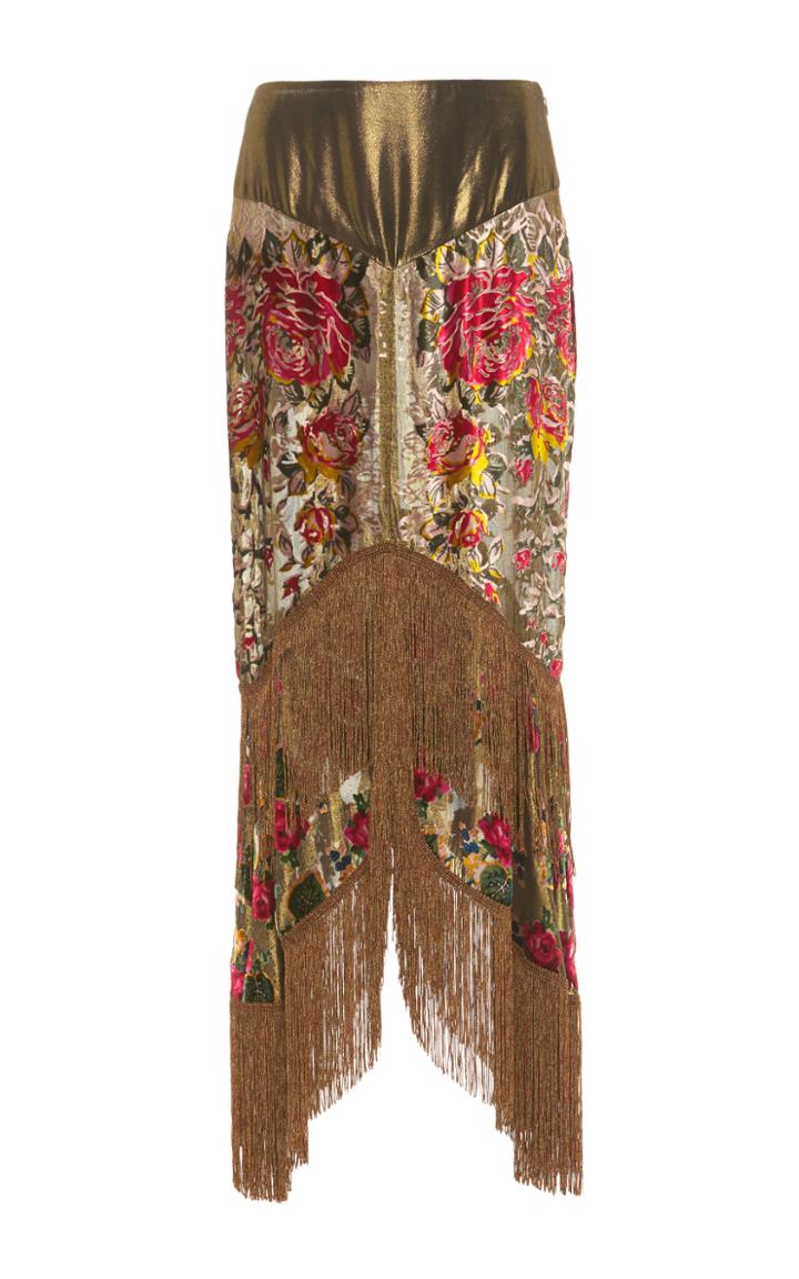Anna Sui Garland Panel Fringe Skirt