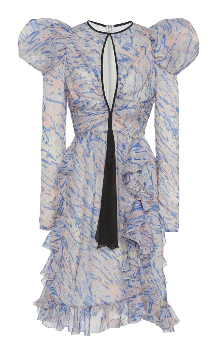 Giambattista Valli Asymmetric Floral Print Silk Chiffon Dress