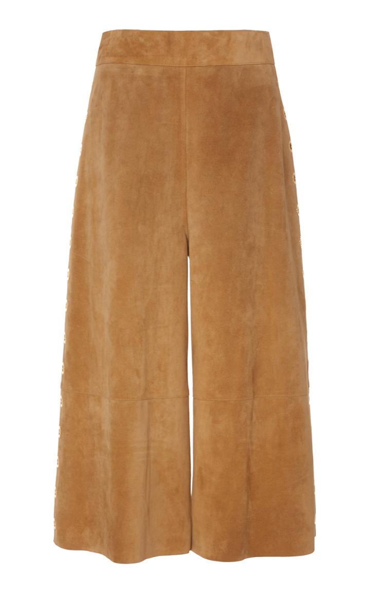 Alberta Ferretti Cropped Eyelet-embellished Suede Pants