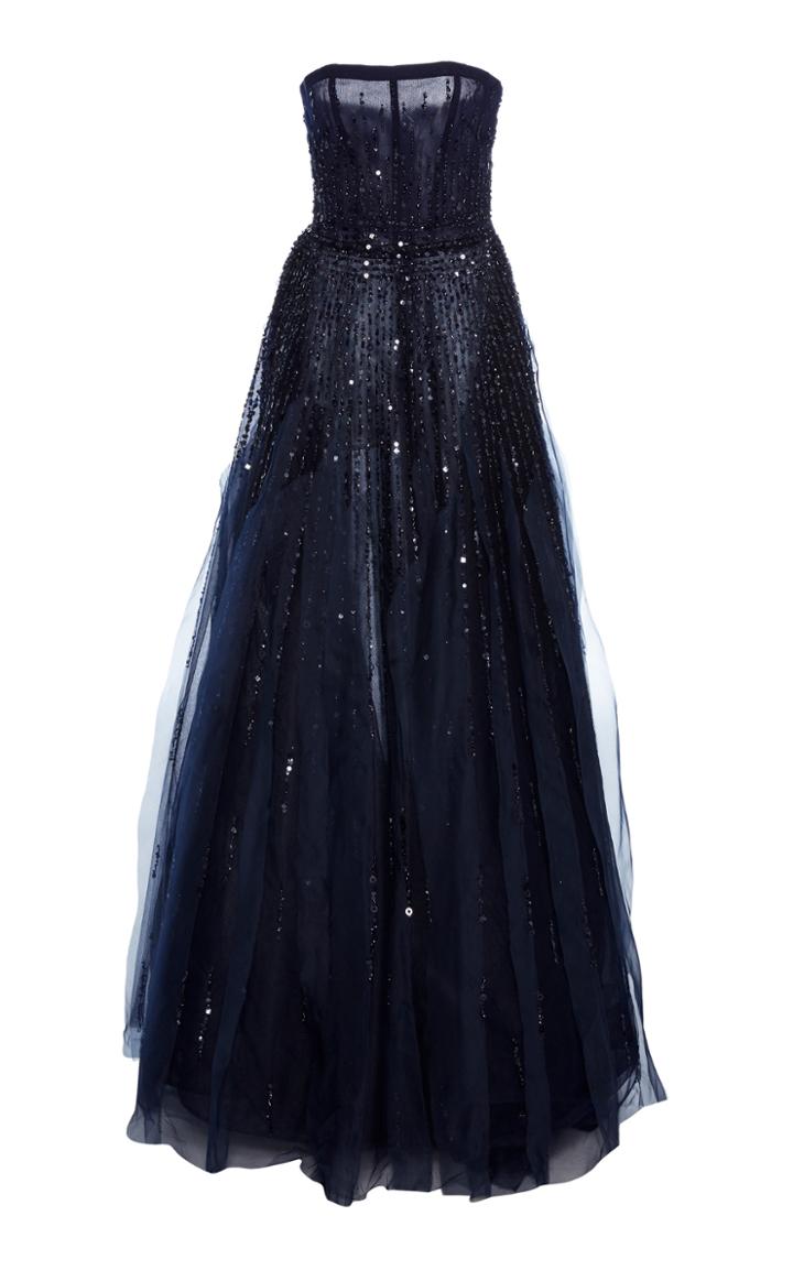 Monique Lhuillier Embroidered Strapless Ball Gown