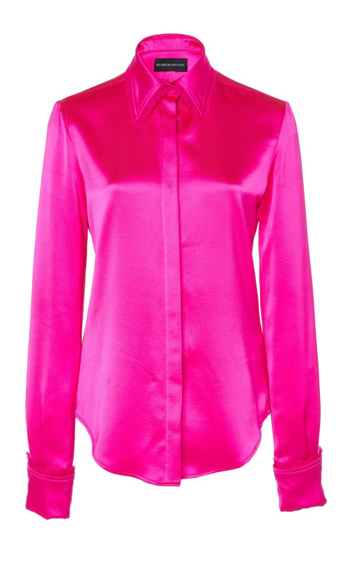 Brandon Maxwell Fringed Silk Button Down Shirt
