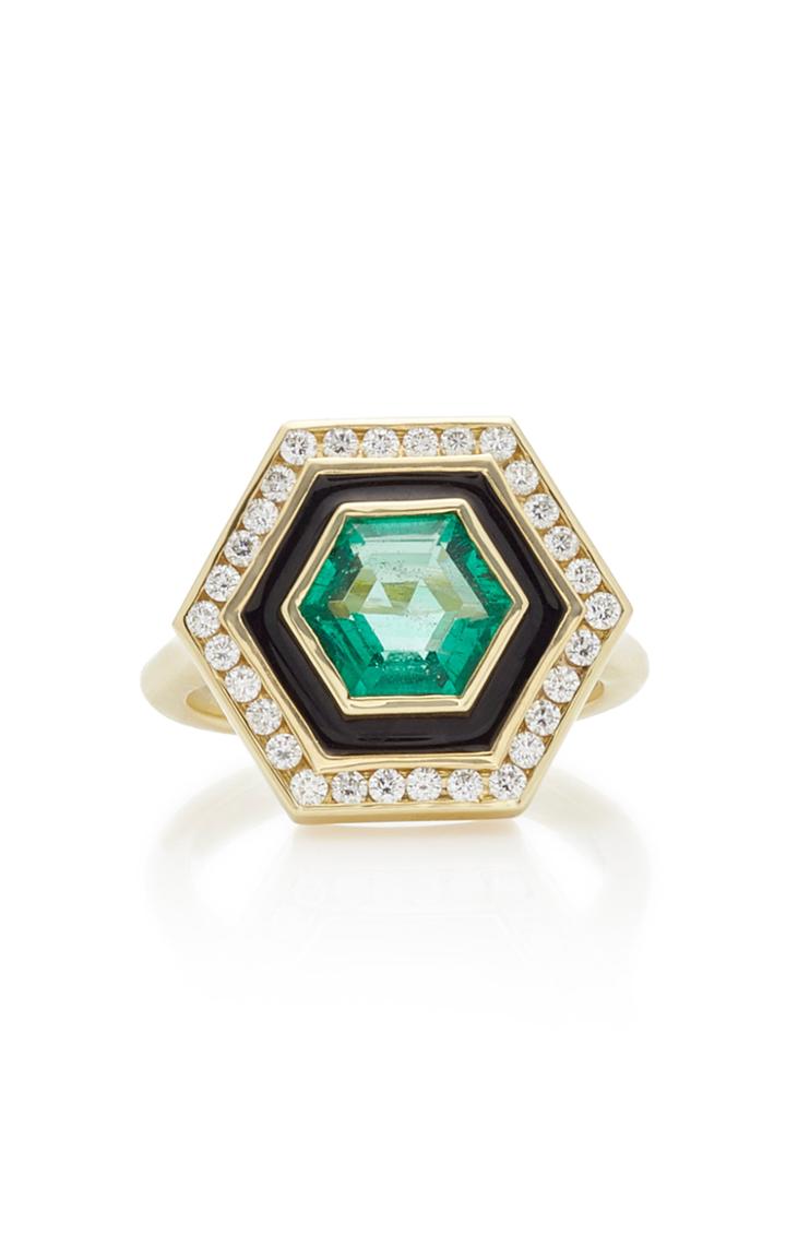 Andrew Glassford Museum Series Emerald 18k Yellow Gold Hexagonal Ring