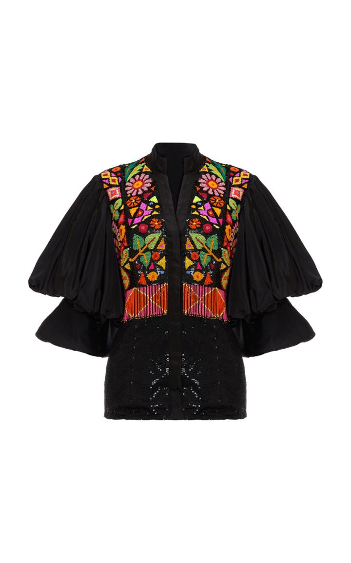 Khosla Jani Beaded Poof Sleeve Blouse