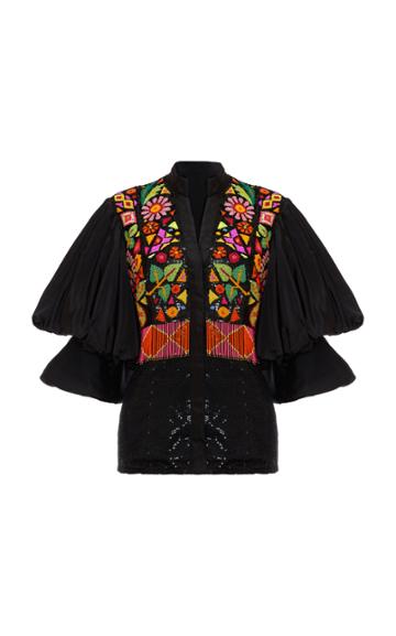 Khosla Jani Beaded Poof Sleeve Blouse