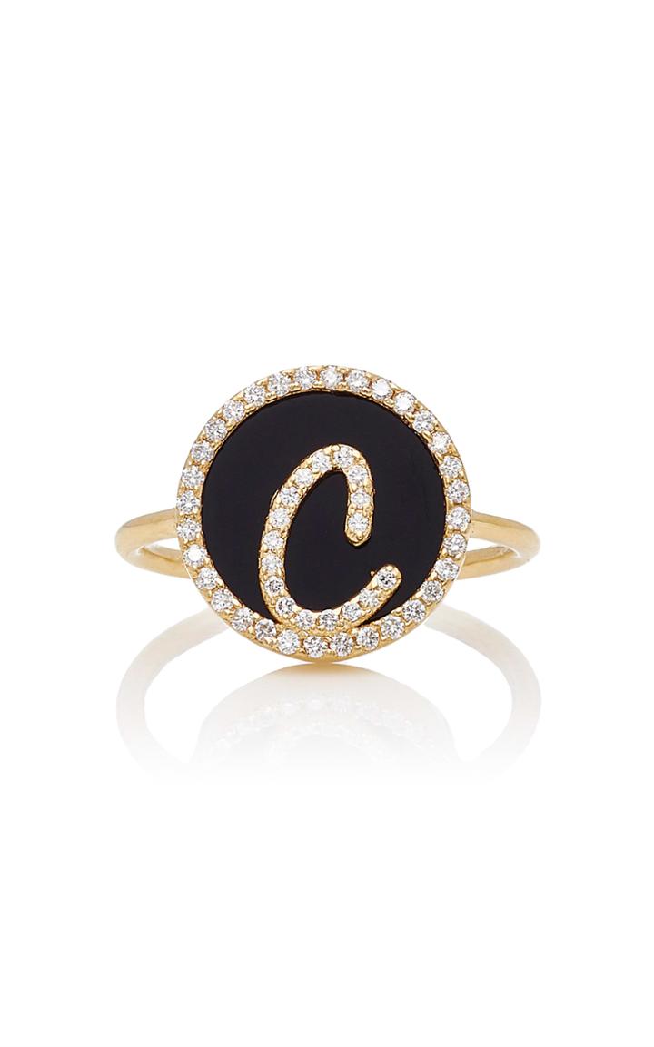 Names By Noush Treasure Disk Roman Initial Ring With Onyx Gemstone