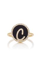 Names By Noush Treasure Disk Roman Initial Ring With Onyx Gemstone