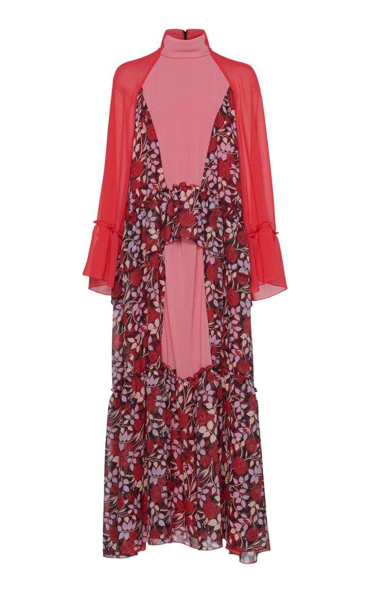Giamba Floral Turtleneck Maxi Dress