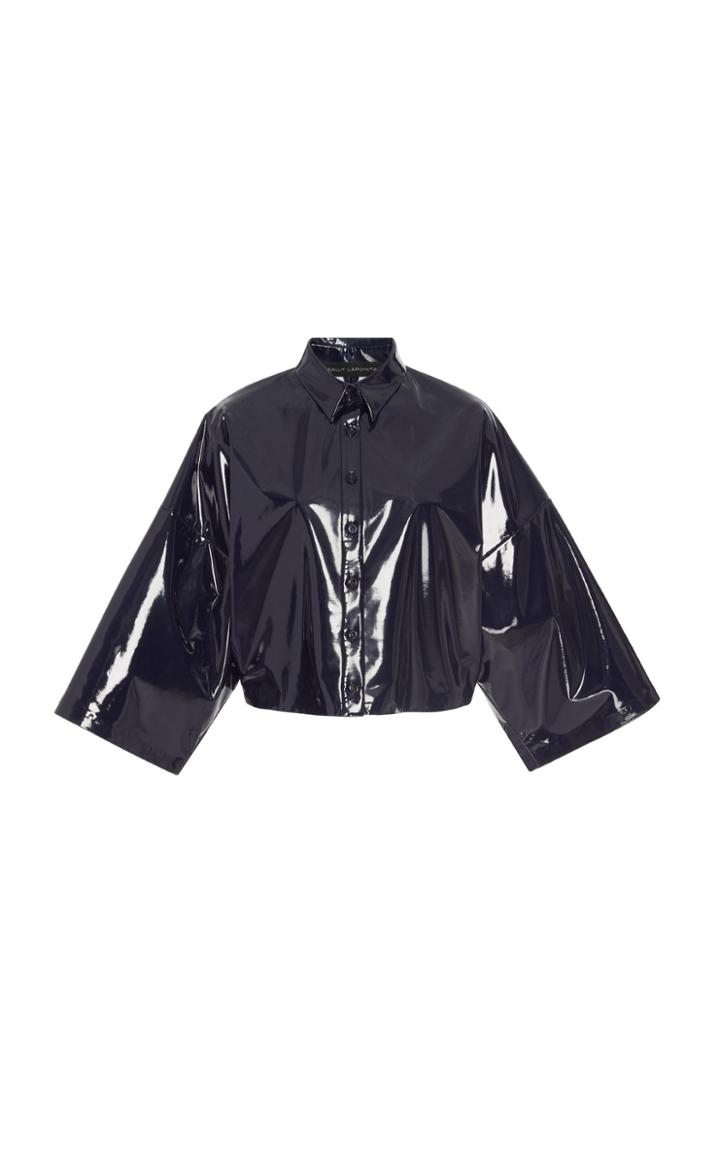 Sally Lapointe Cropped Button-down Opaque Vinyl Shirt
