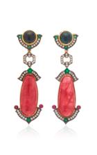 Dorion Soares 18k Gold Rhodonite Tourmaline And Diamond Drop Earrings