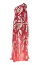Peter Pilotto Gold Leaf Jacquard One-shoulder Gown