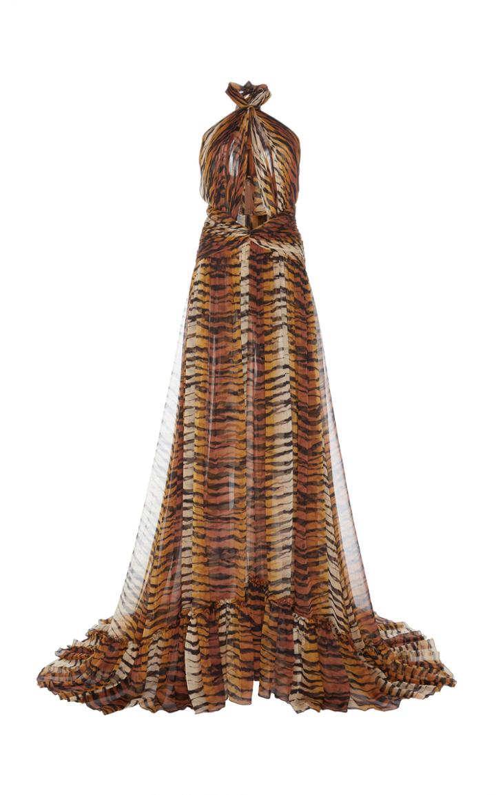 Dundas Tiger Print Halter Maxi Dress