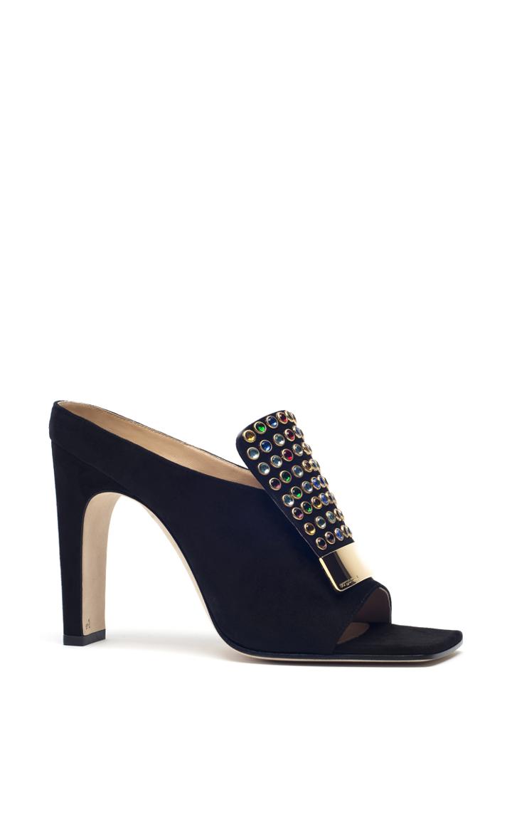 Sergio Rossi Black Suede Jeweled Mules