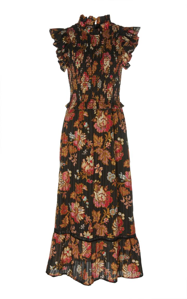 Sea Smocked Pliss Midi Dress