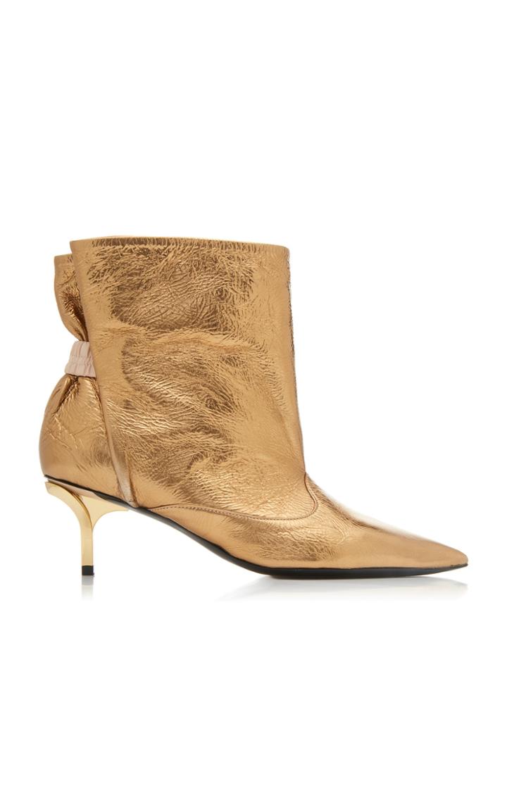 N21 Metallic Ruched Leather Ankle Boots
