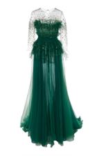 Pamella Roland Ostrich Feather Sequin Embellished Tulle Gown